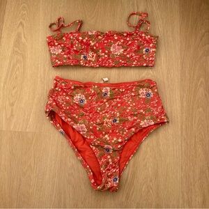 Red Floral Bikini Set